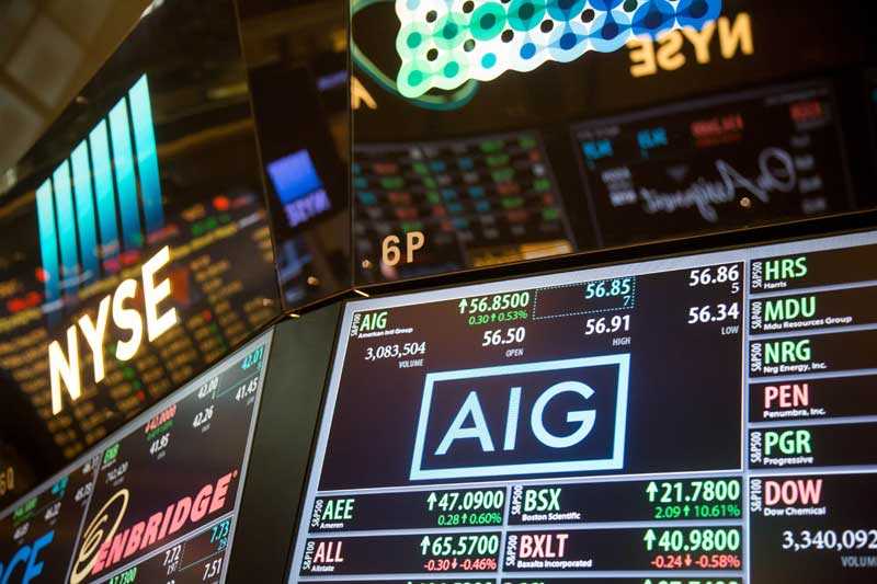 Det amerikanska försäkringsbolaget AIG på New York-börsen tidigare i år.