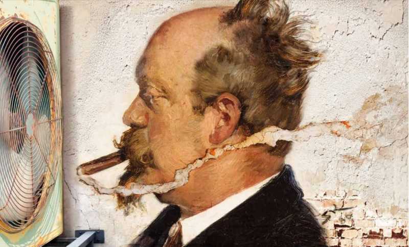 Målning med en cigarrökande herre