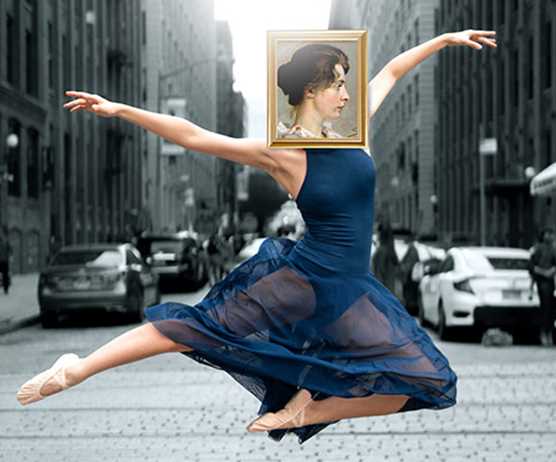 Kvinna hoppar i balettskor